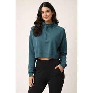 TravisMathew Cropped Quarter Zip Pullover Green Athletic Sweatshirt Women M
